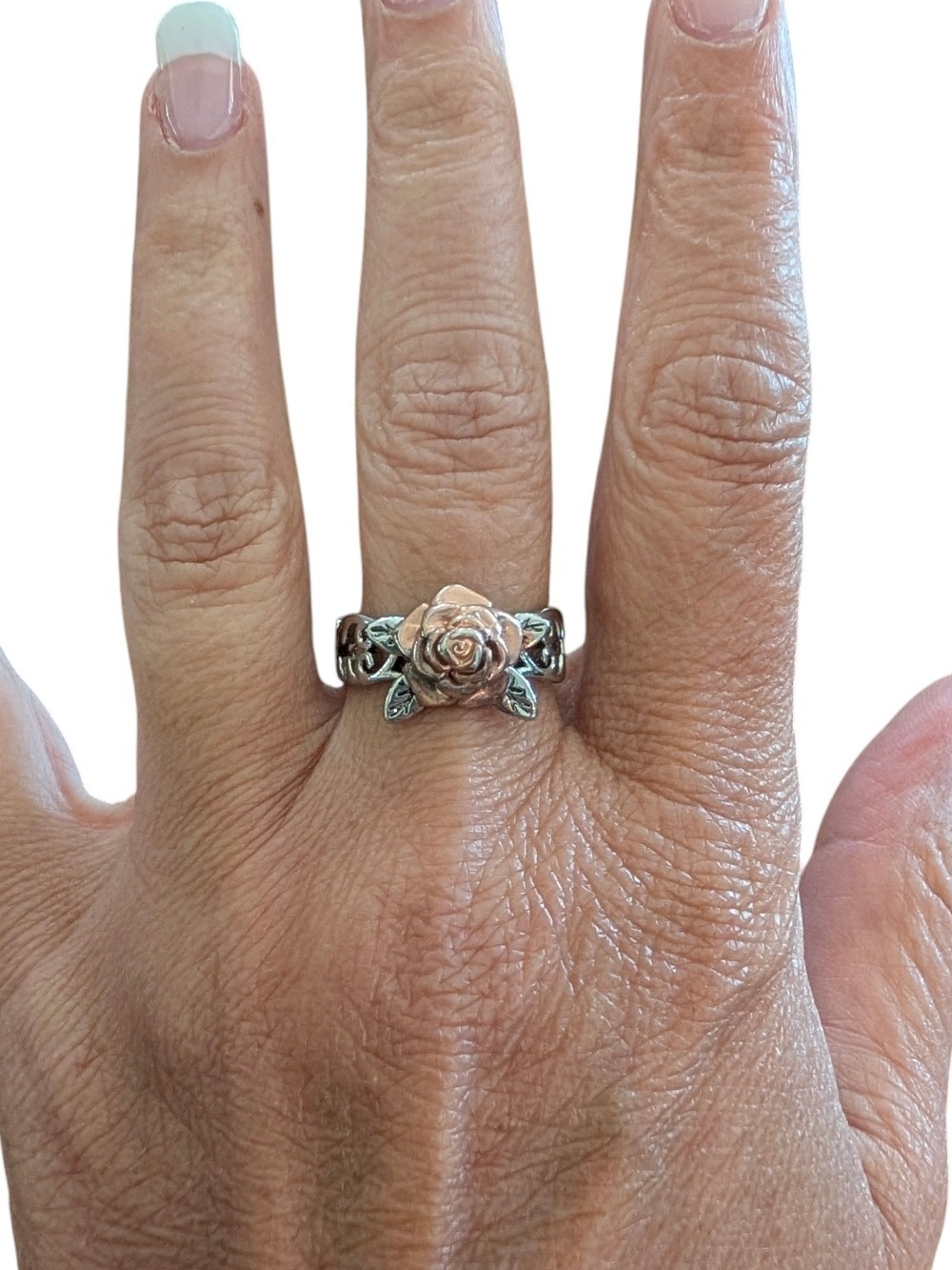 Rose Flower Two-Tone Silver Ring